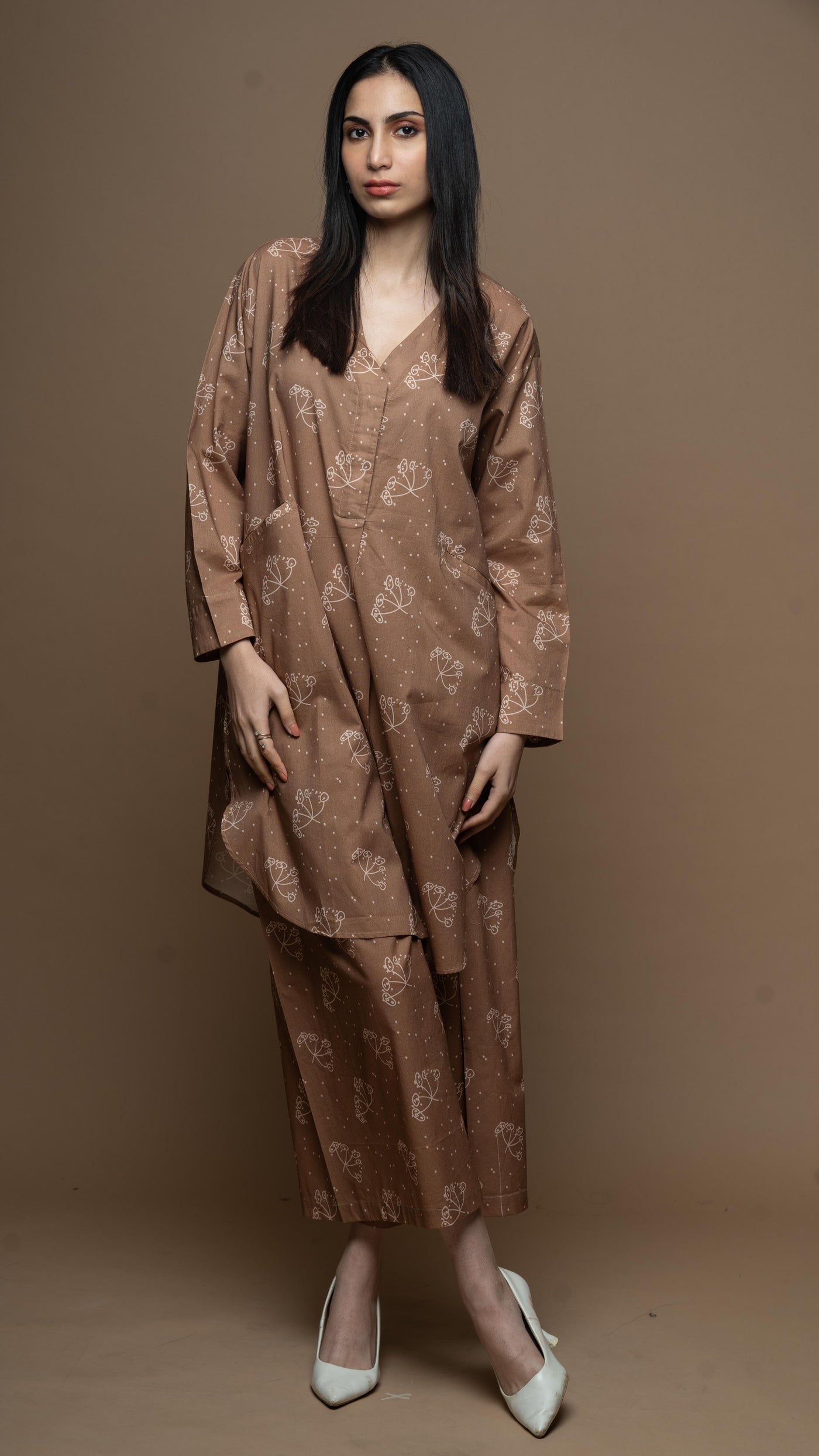 Brown Muse Co-ord Kurta Set in Aroma Everywhere Pattern