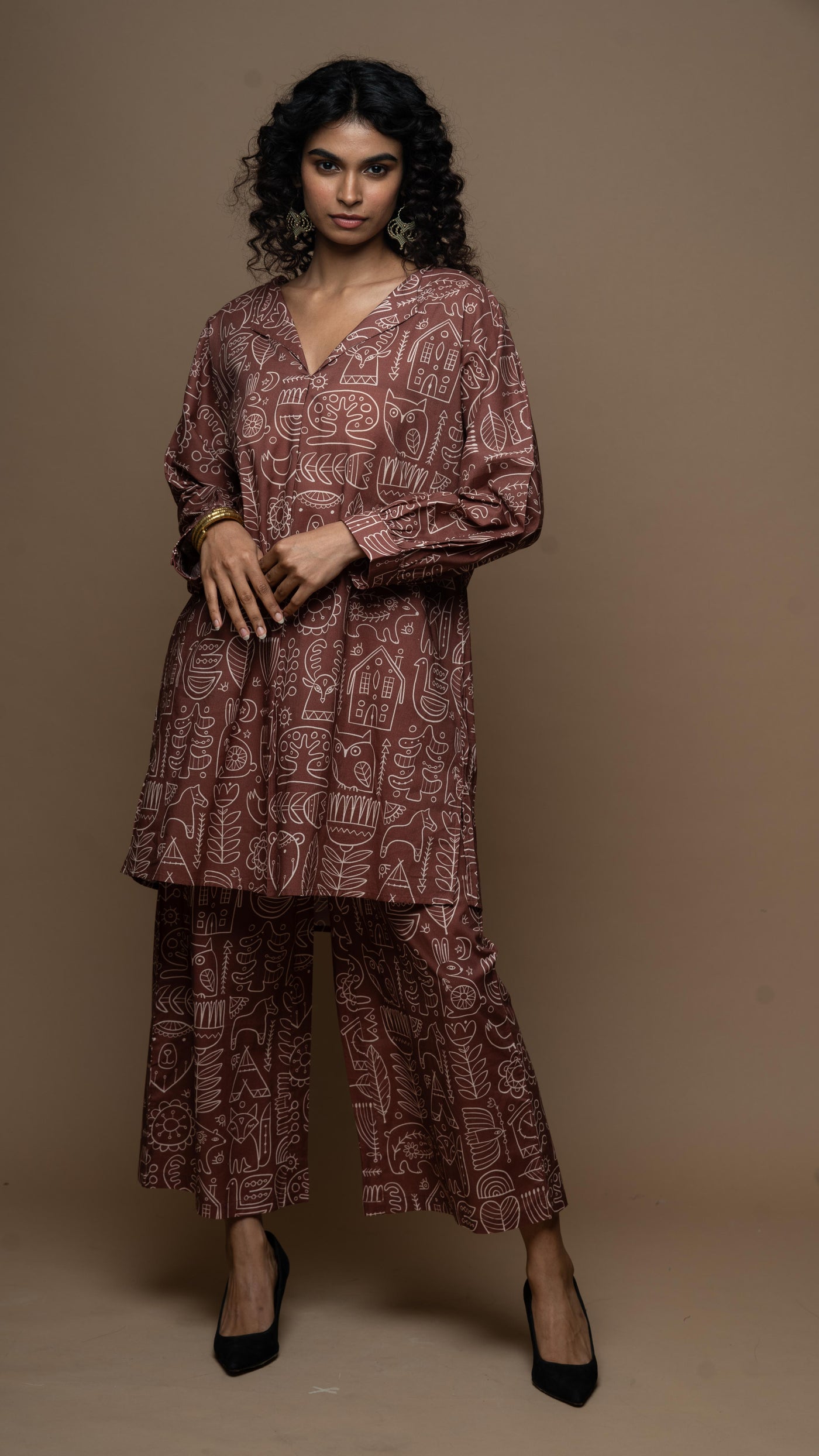 Marsala Sana Co-ord Kurta Set in Simply Scandi Pattern