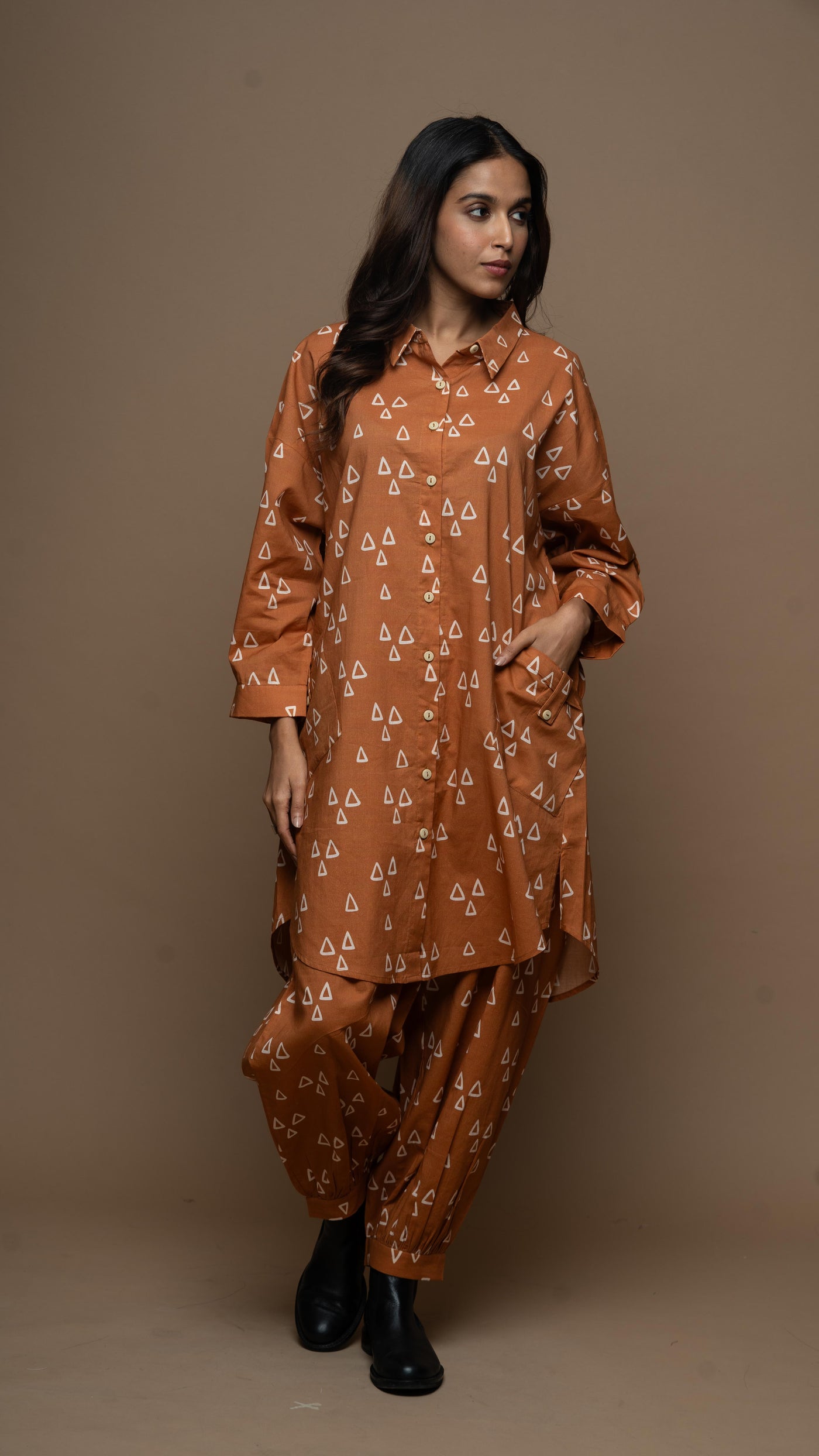 Copper Nyra Co-ord Kurta Set in Guardian Angels Pattern