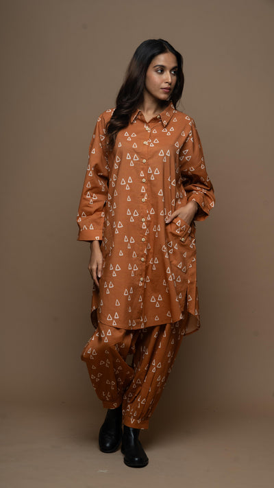 Copper Nyra Co-ord Kurta Set in Guardian Angels Pattern