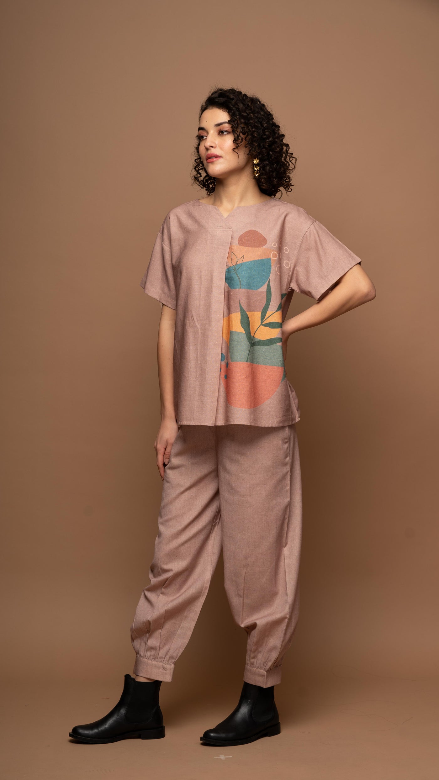 Pale Mauve Semicircle Stacks: Co-ord Pants Set