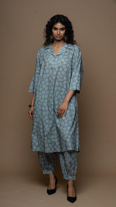 Muted Blue Lina Co-ord Kurta Set in We Grow Pattern