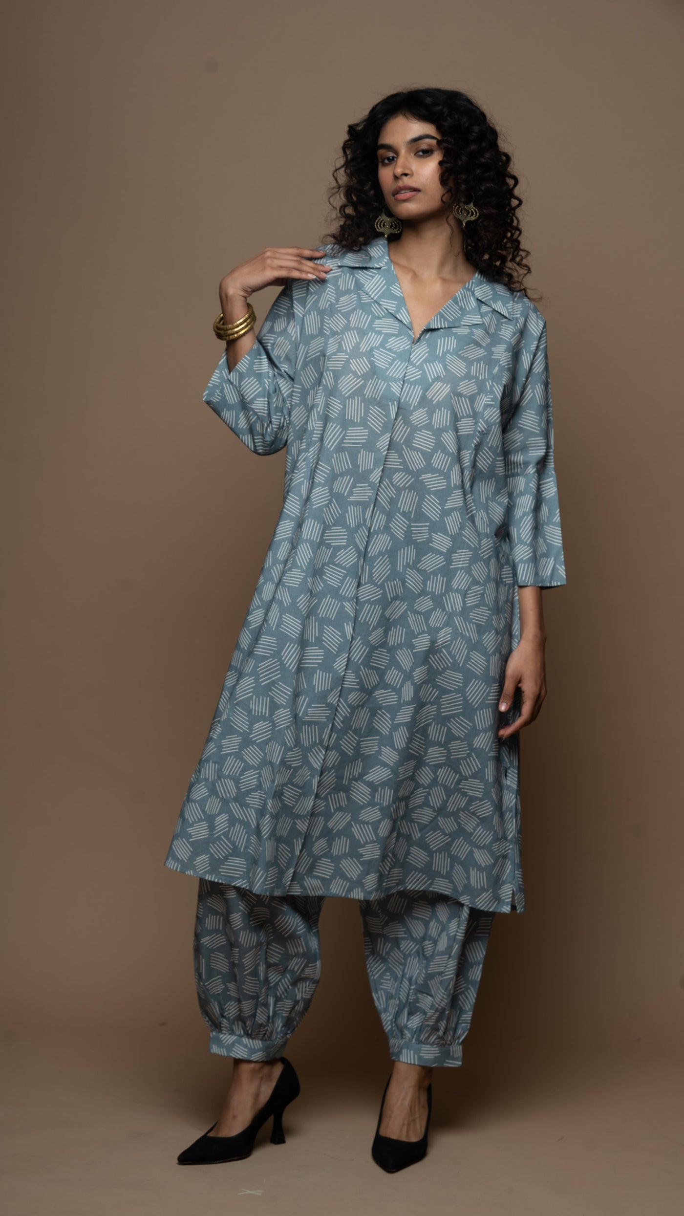 Muted Blue Lina Co-ord Kurta Set in We Grow Pattern