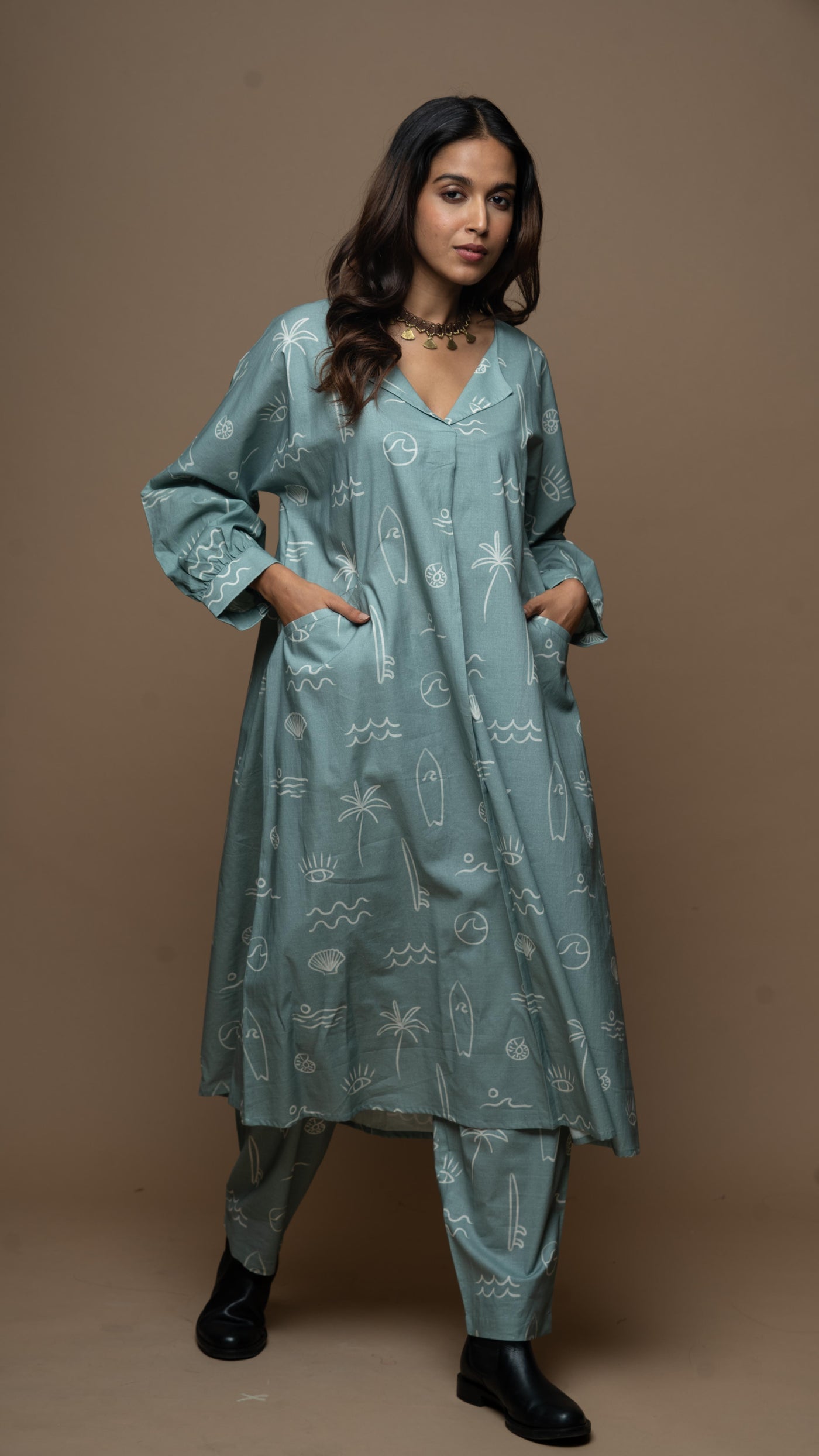 Sage Sana Co-ord Kurta Set in Sound of the sea shells Pattern