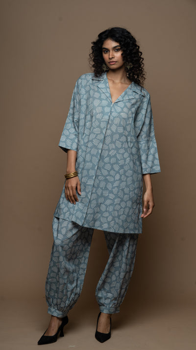 Muted Blue Lina Co-ord Kurta Set in We Grow Pattern