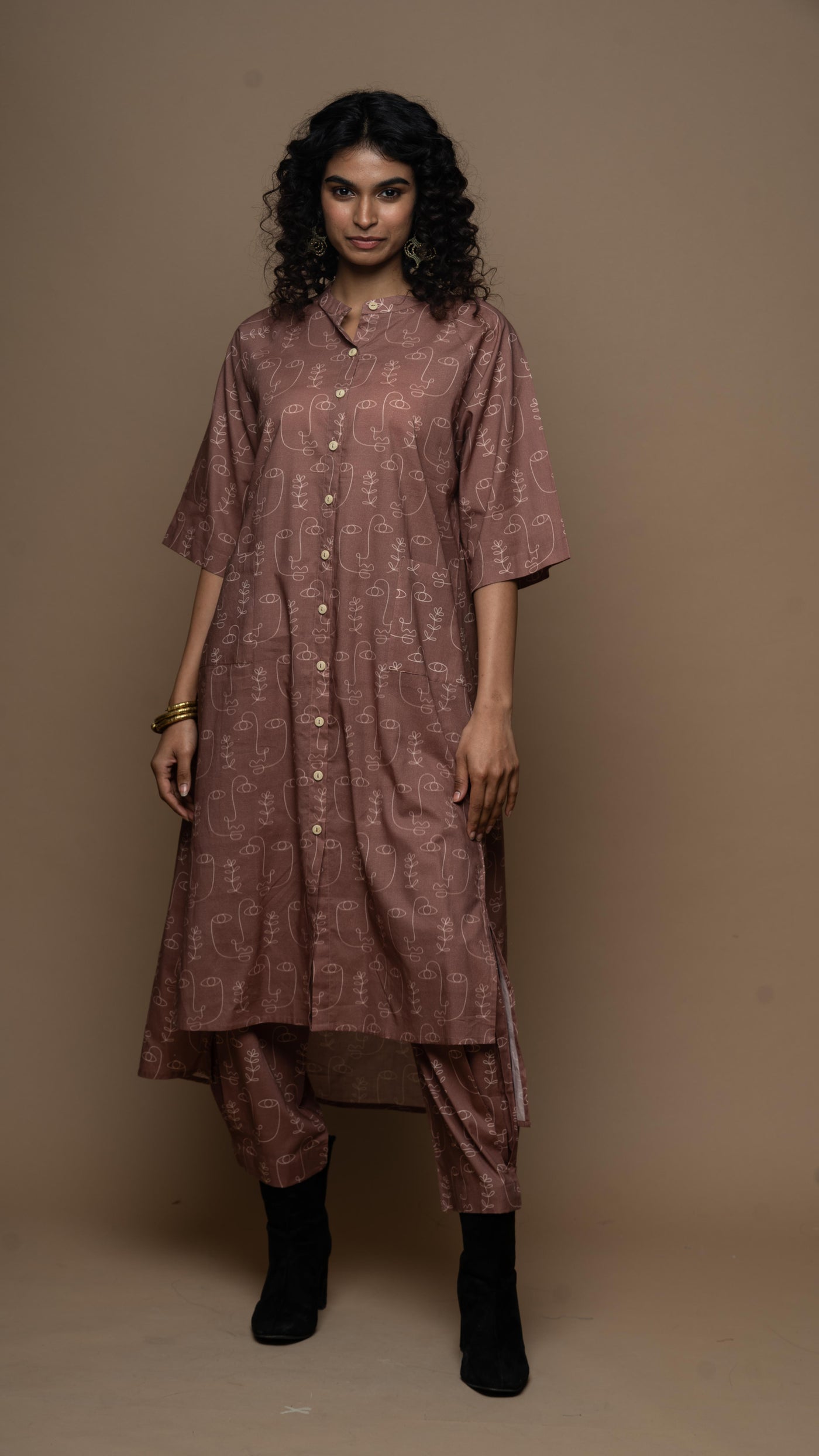 Muted Mauve Cyra Co-ord Kurta Set in Growing Thoughts Pattern