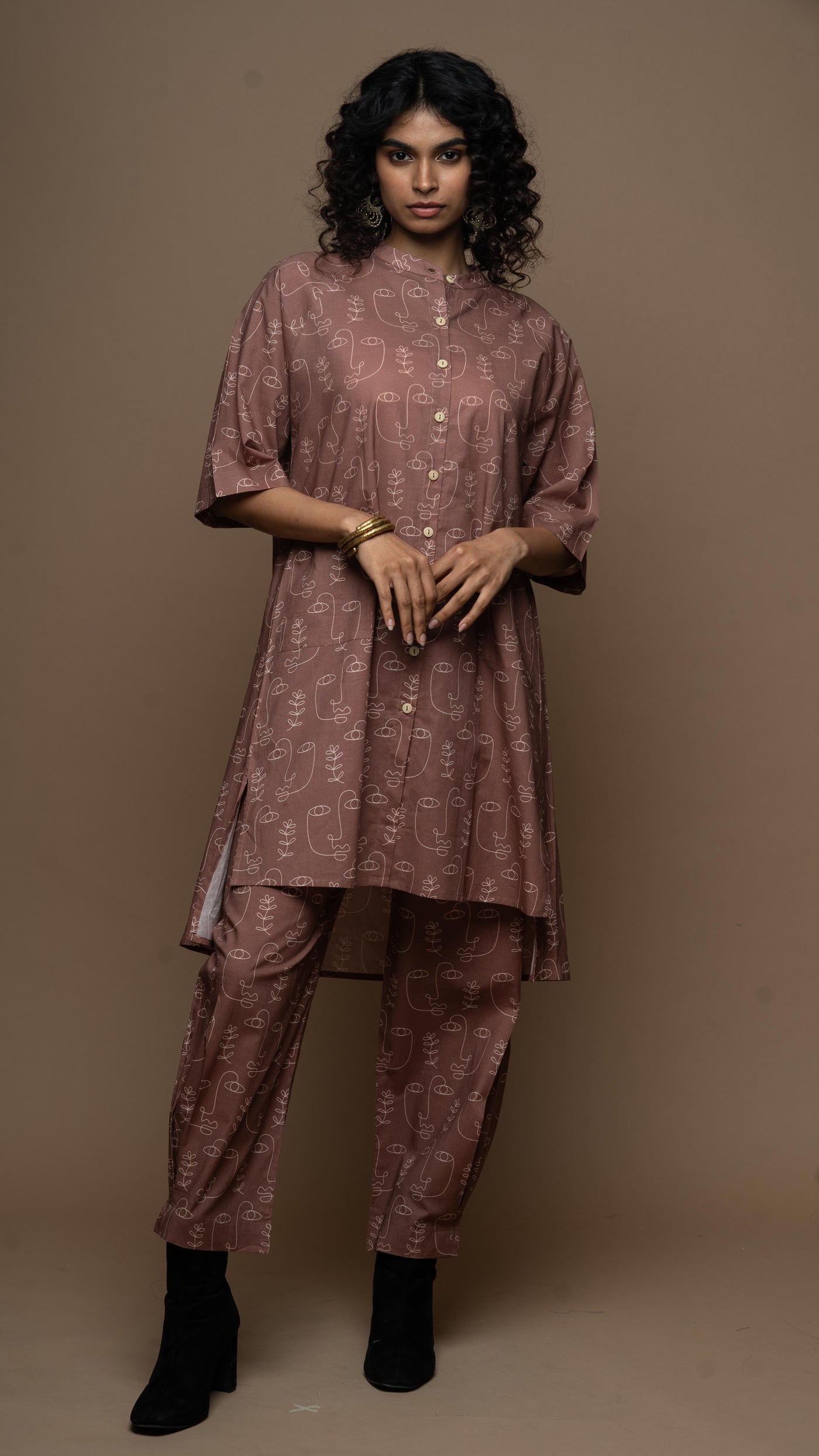 Muted Mauve Cyra Co-ord Kurta Set in Growing Thoughts Pattern
