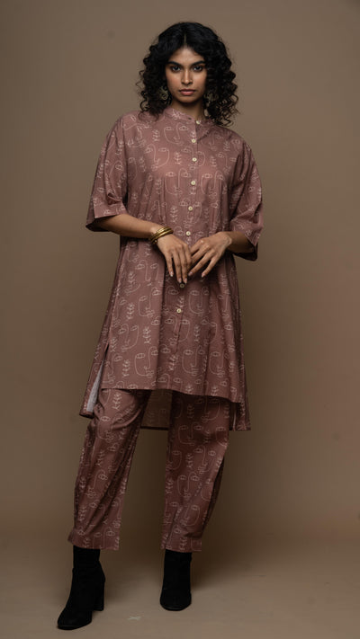 Muted Mauve Cyra Co-ord Kurta Set in Growing Thoughts Pattern