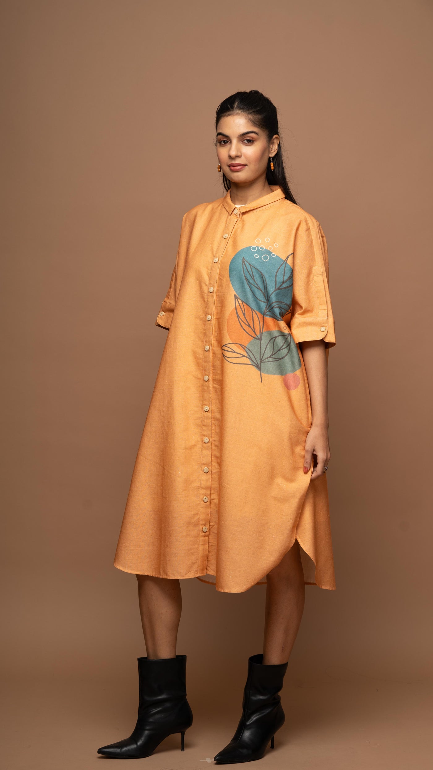 Graceful Amber One Leaf Wonder Shirt Dress