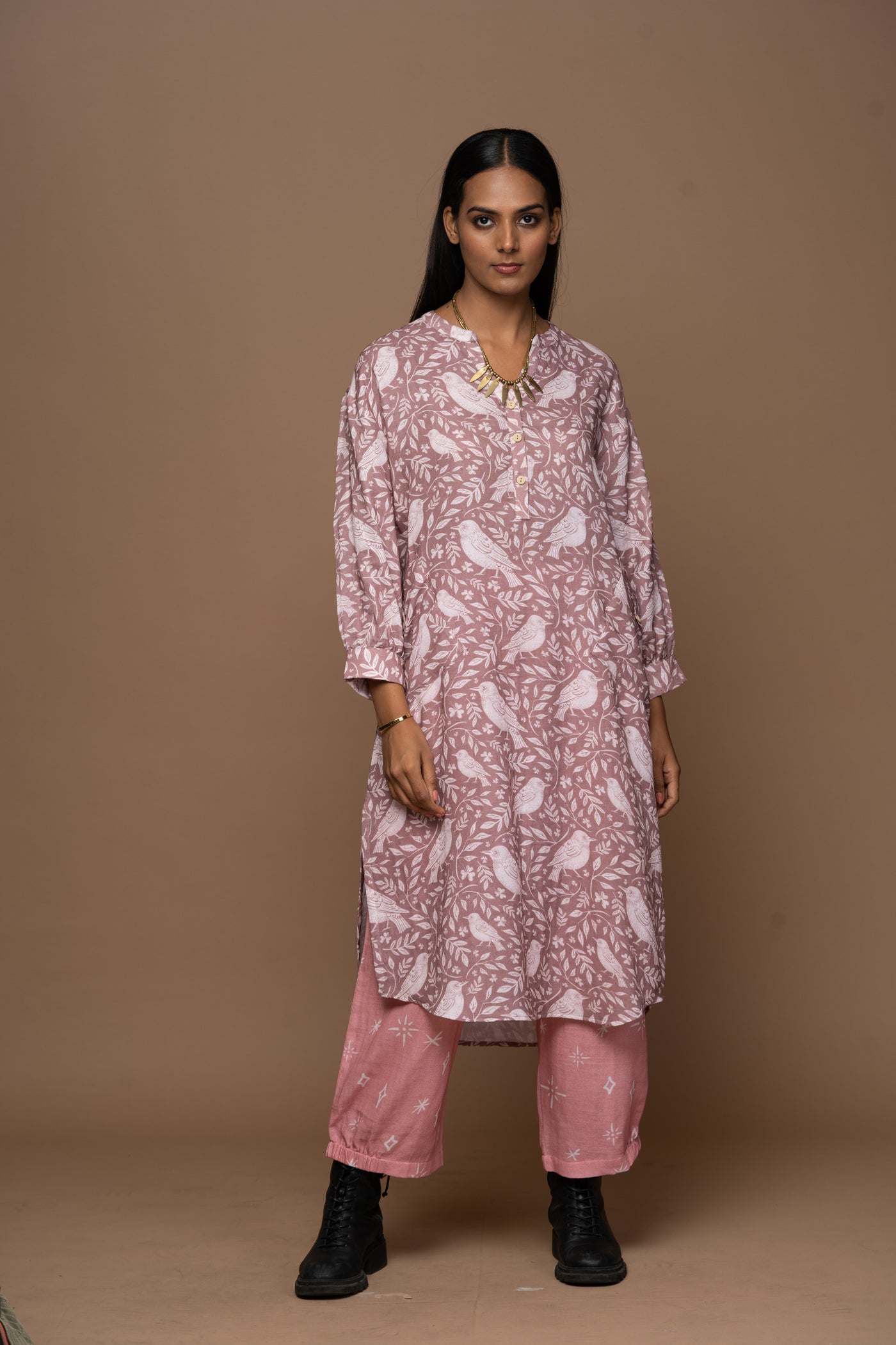 Dusty Mauve Dara Kurta in the Enchanted Forest Pattern