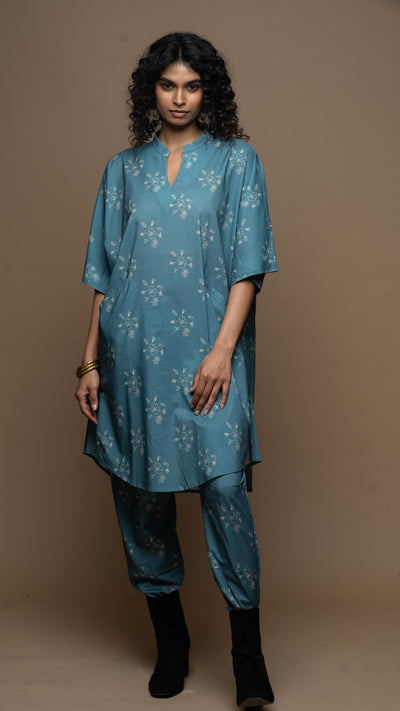 Muted Blue Anya Co-ord Kurta Set in All of me Pattern