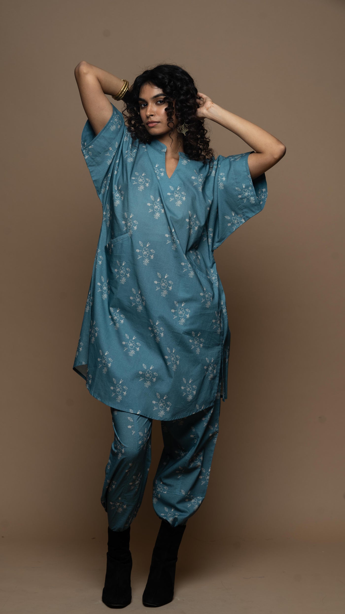 Muted Blue Anya Co-ord Kurta Set in All of me Pattern