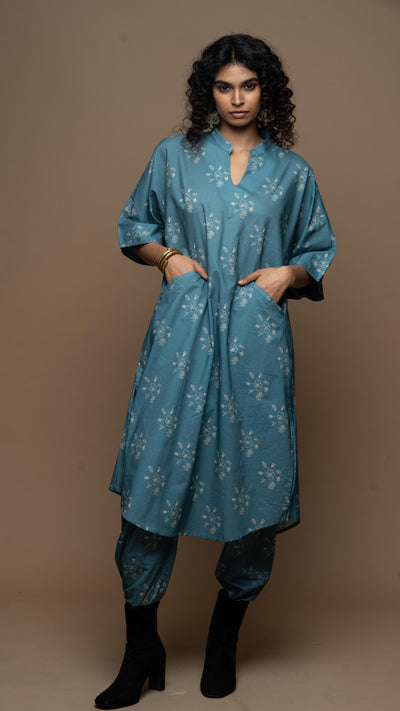 Muted Blue Anya Co-ord Kurta Set in All of me Pattern