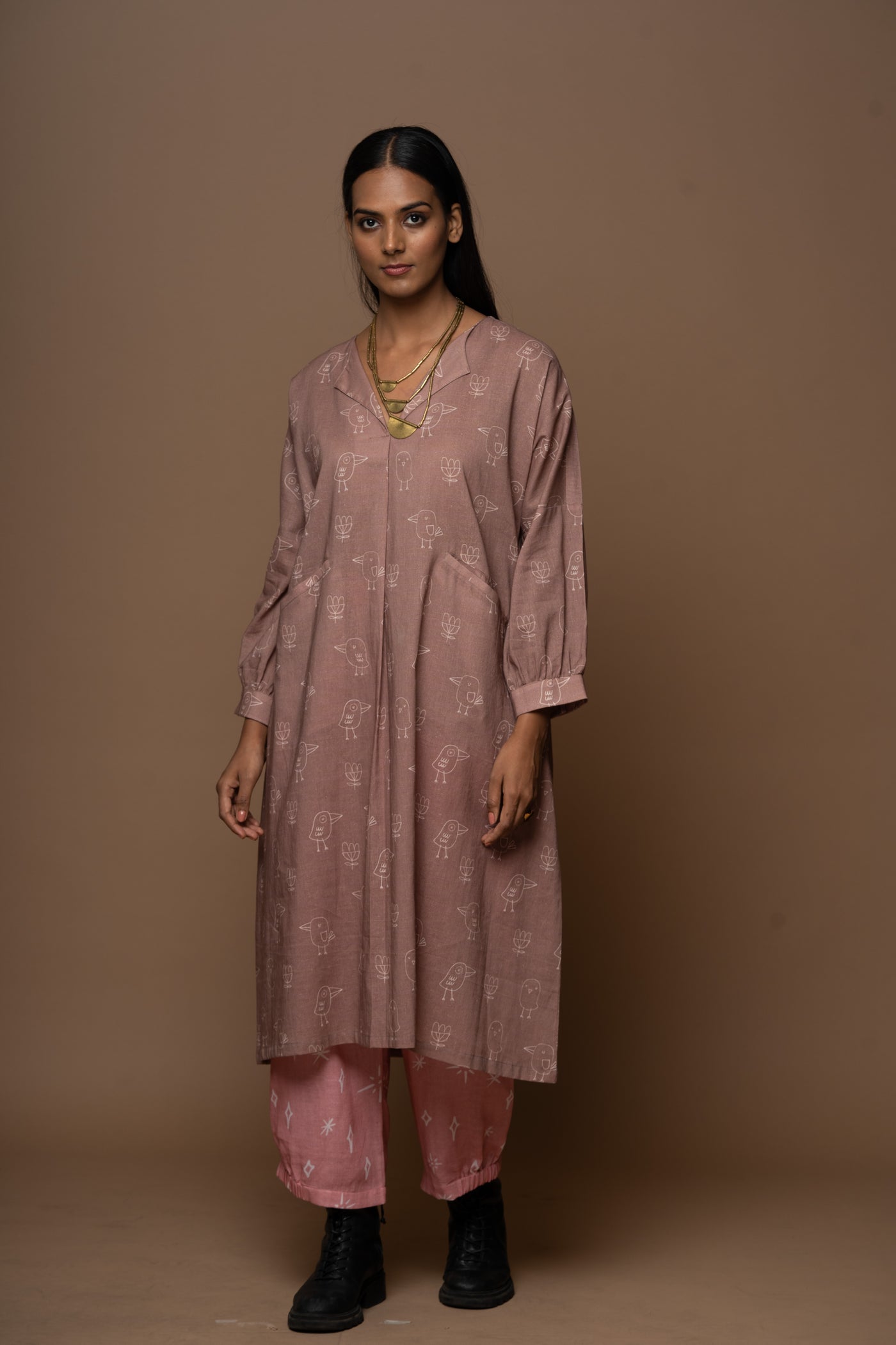 Mocha Sway Kurta in Good Morning Pattern