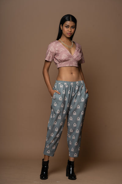Buttoned Hem Pants in Leading Together Pattern