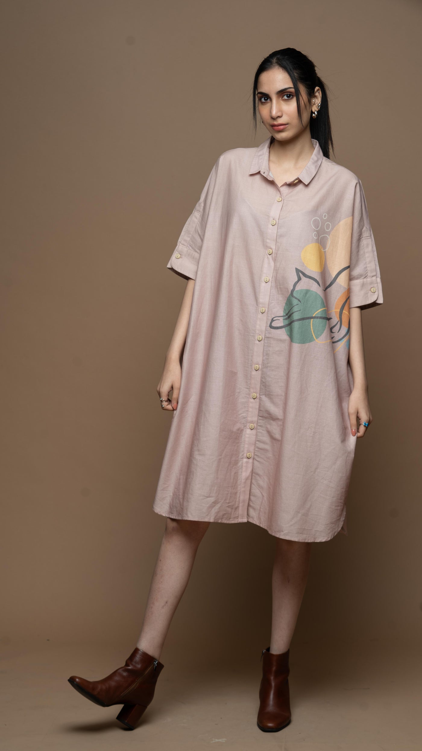 Ombre Mauve Zooming Kitty Shirt Dress