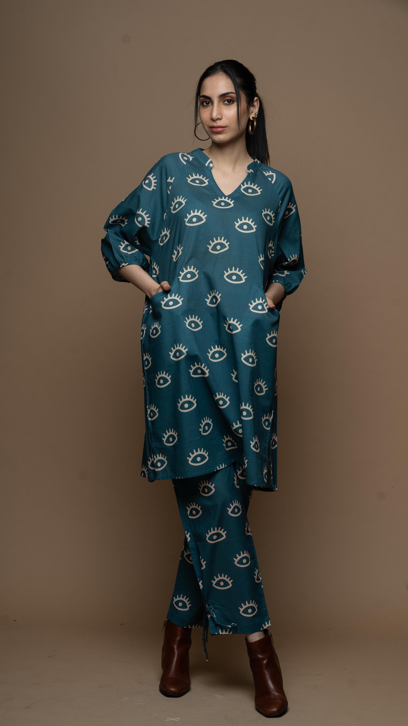 Muted Blue Saara Co-ord Kurta Set in See the Sea Pattern