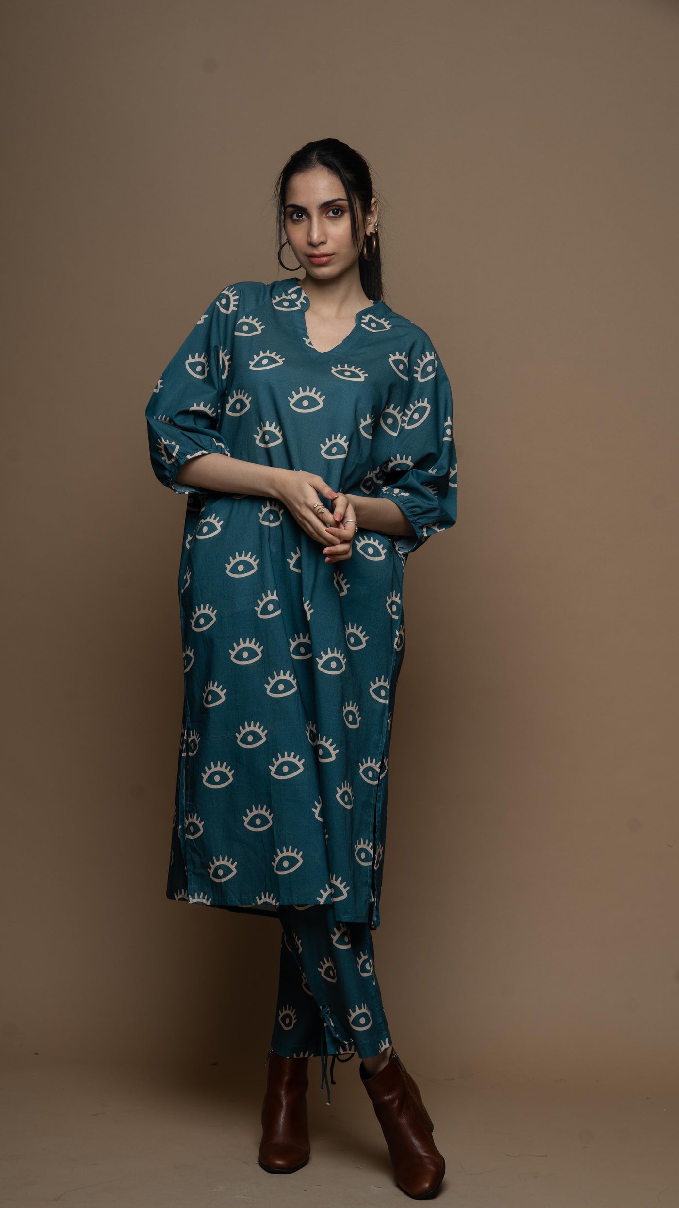 Muted Blue Saara Co-ord Kurta Set in See the Sea Pattern