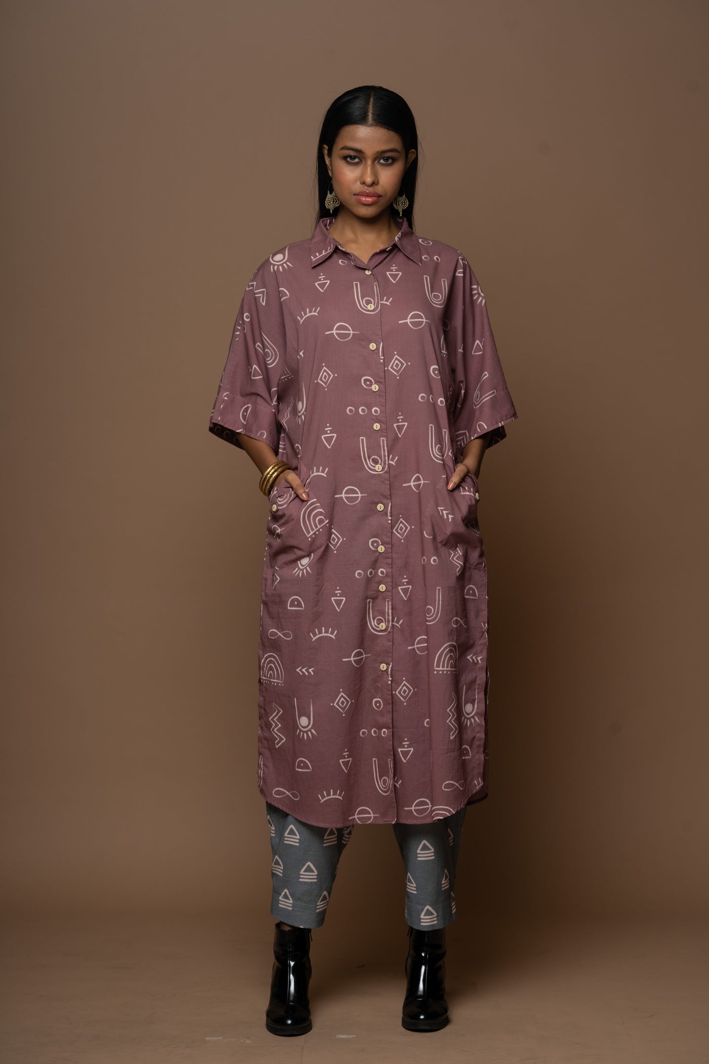 Dusty Mauve Zena Kurta in As boho as it gets Pattern