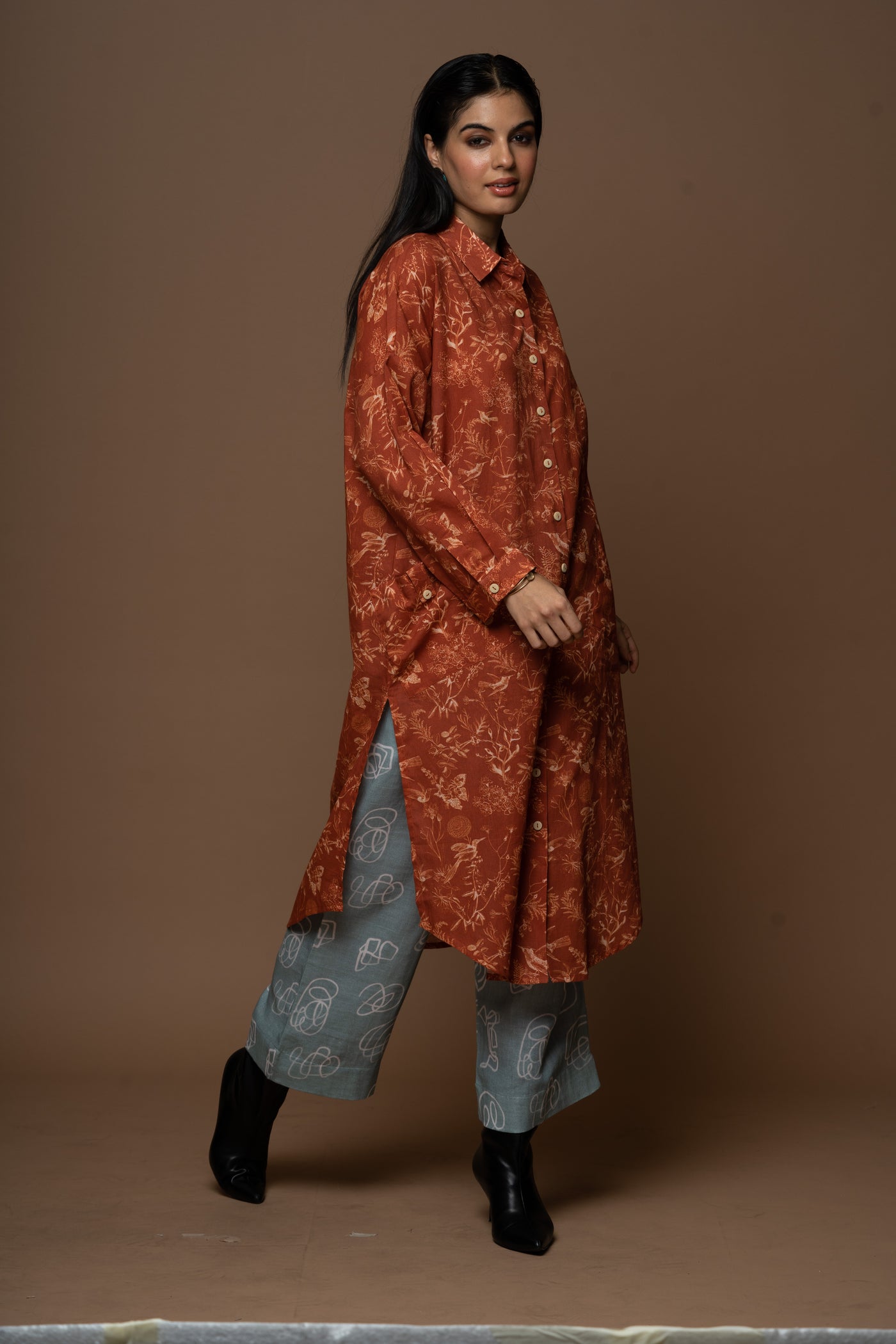 Rust Lira Kurta in Freedom Pattern