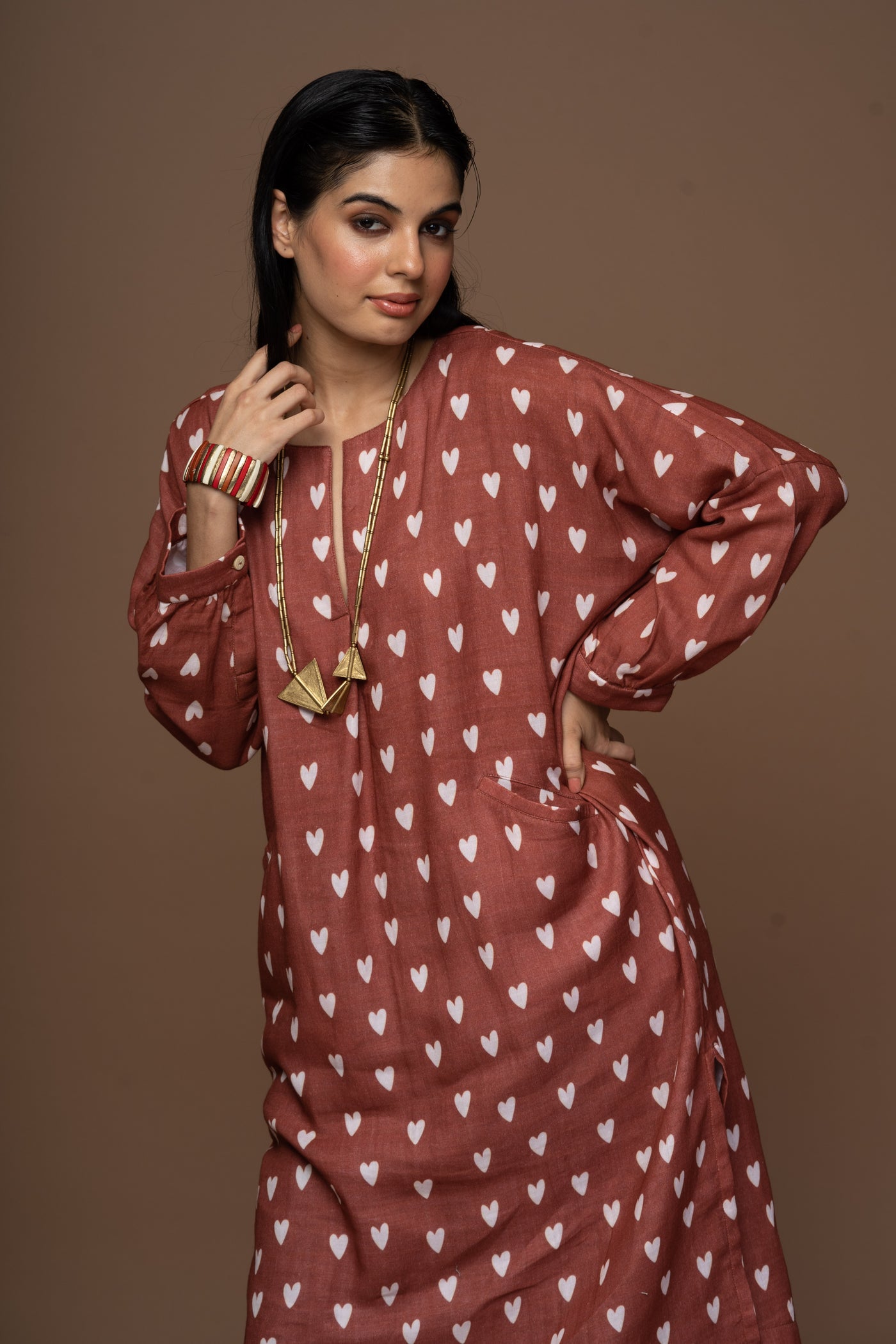 Muted Rust Juno Kurta in In my heart Pattern