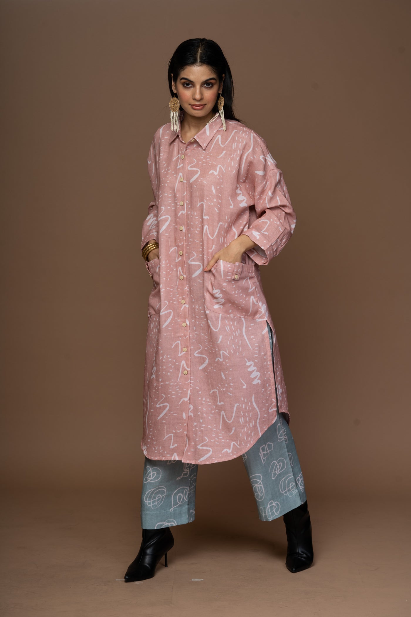 Blush Lira Kurta in Notes and Scribbles Pattern