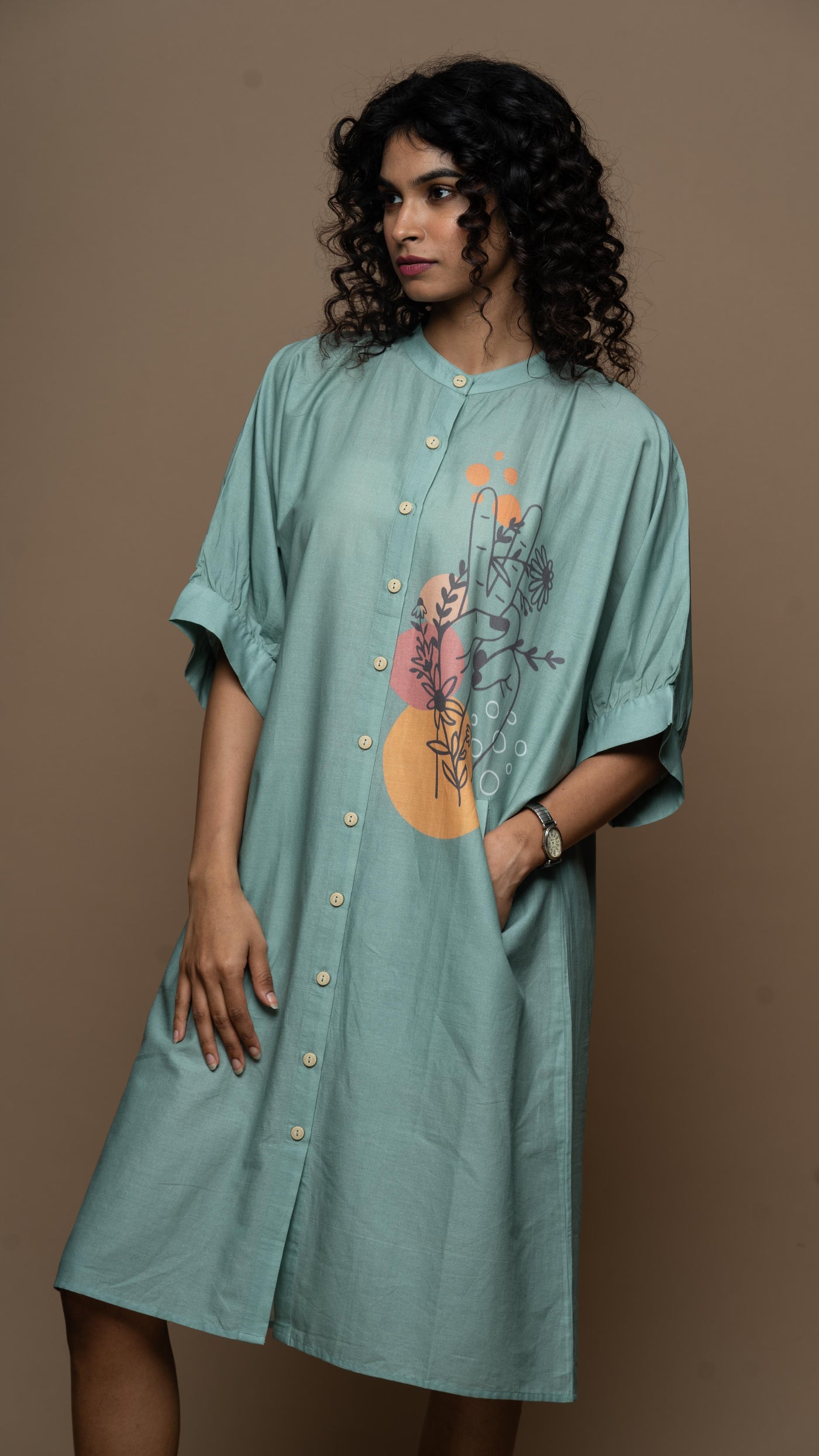 Ombre Sage Peace Messenger Shirt Dress