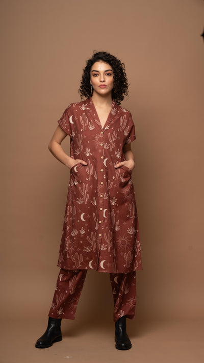 Deep Rust Whimsy Co-ord Pants Set in Siesta in the desert Pattern