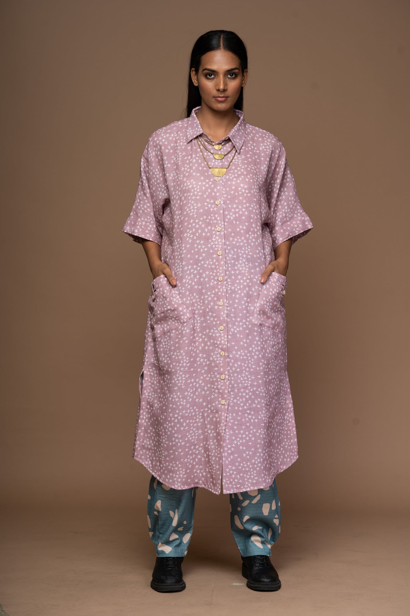 Pale Mauve Zena Kurta in Positive Vibes Pattern