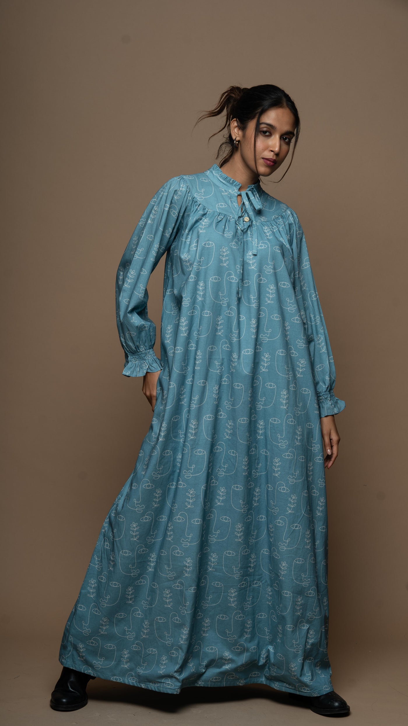 Victorian Grace Long Maxi Dress in Growing Thoughts Pattern