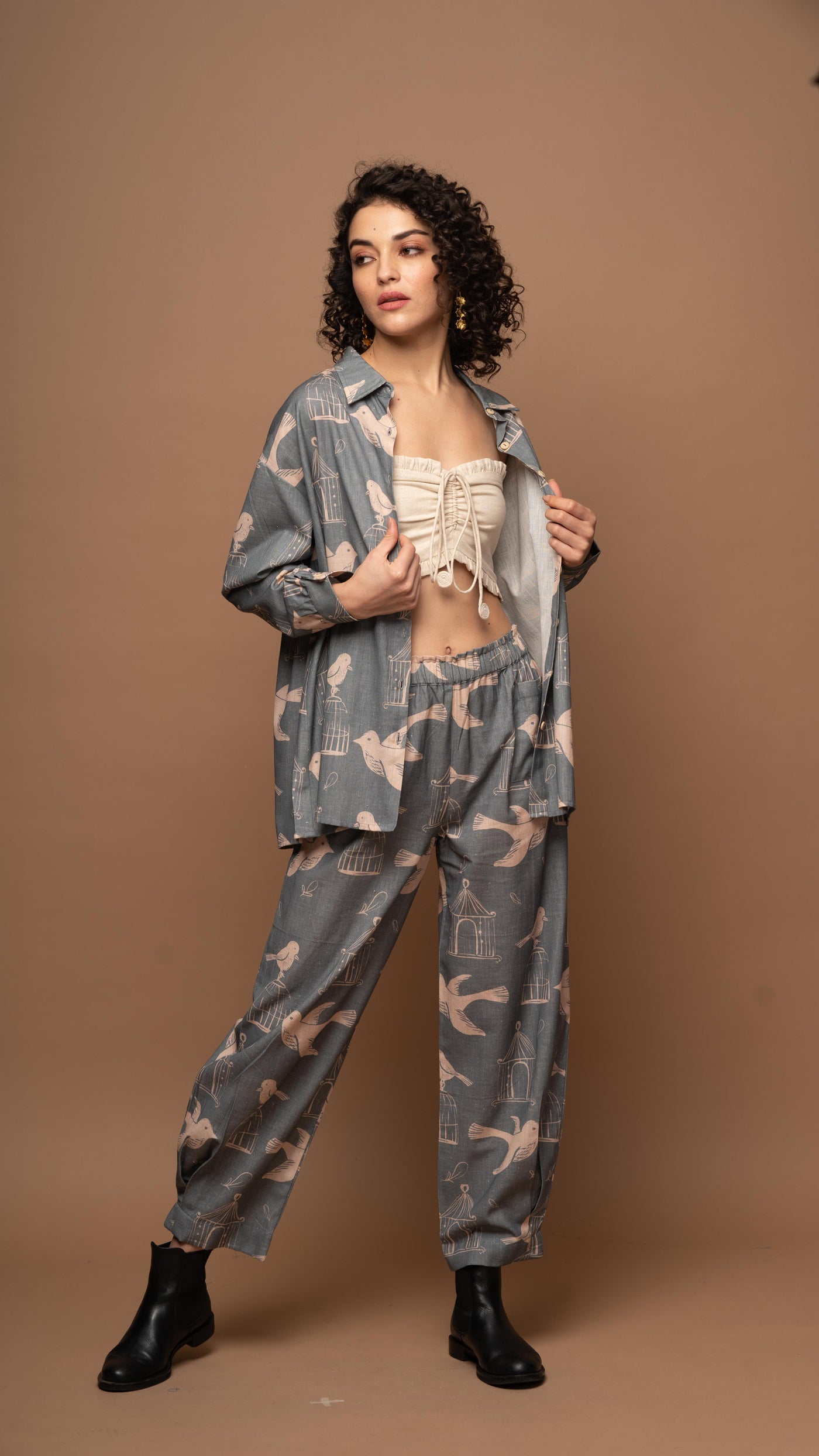 Gray Reverie Co-ord Pants Set in Always Free Pattern