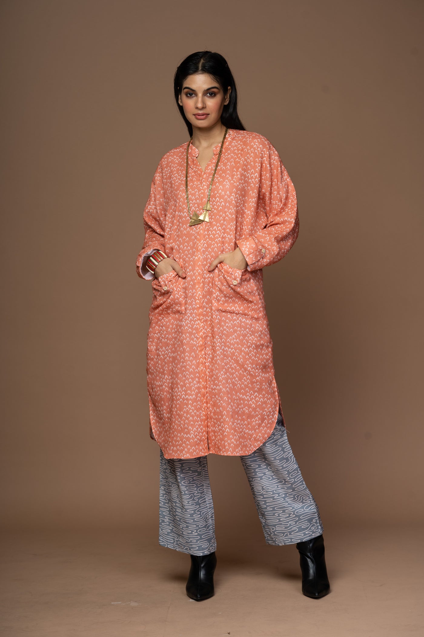 Terracotta Vero Kurta in Faraway Land Pattern