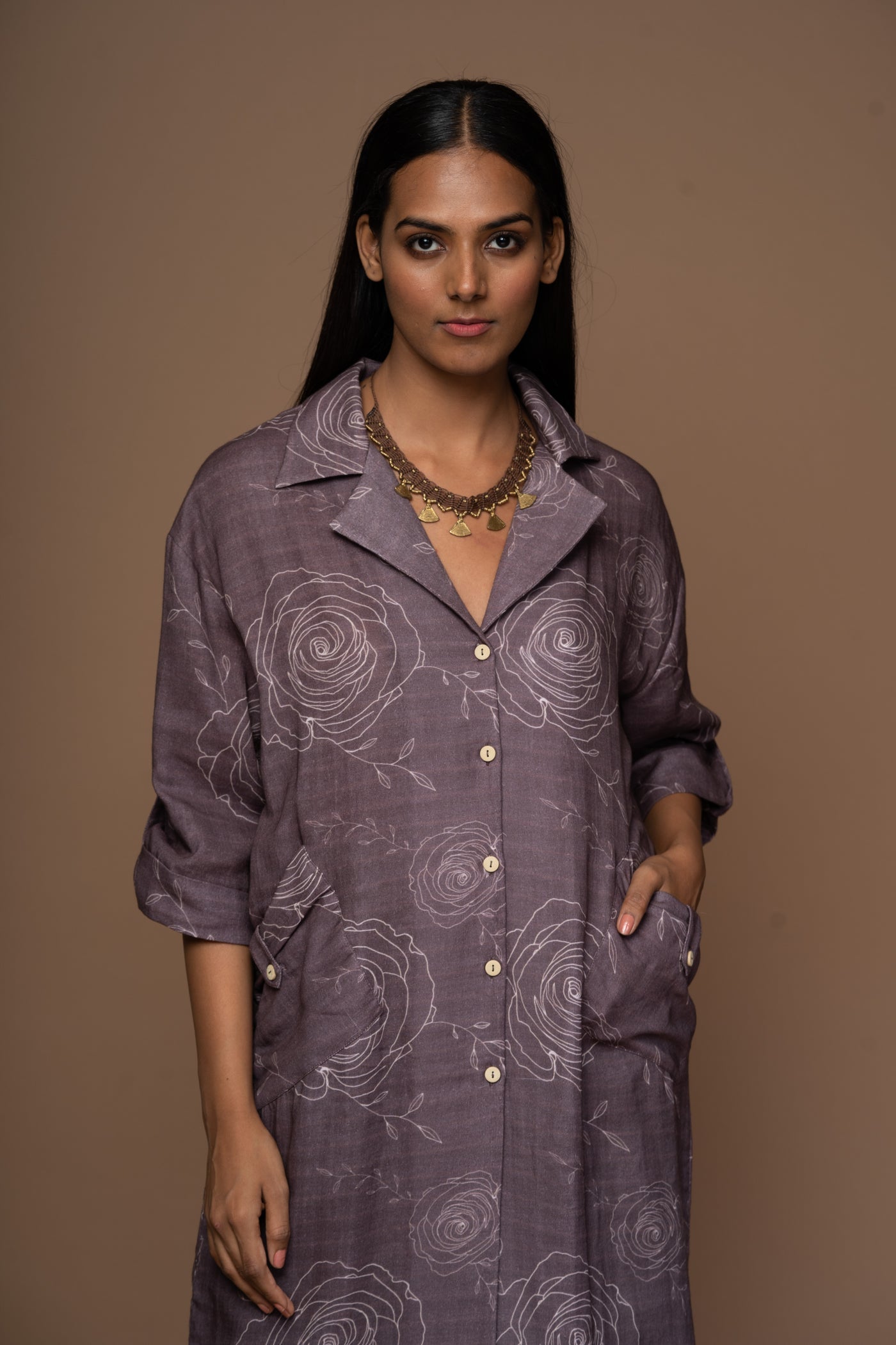 Plum Raya Kurta in Scents of Memories Pattern