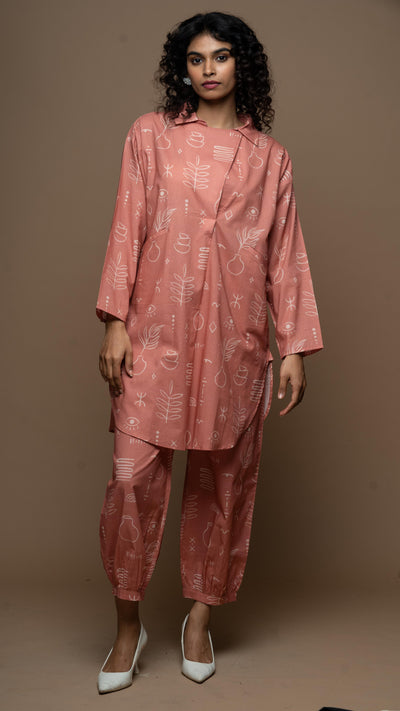Rose Gold Ziya Co-ord Kurta Set in Pot of life Pattern