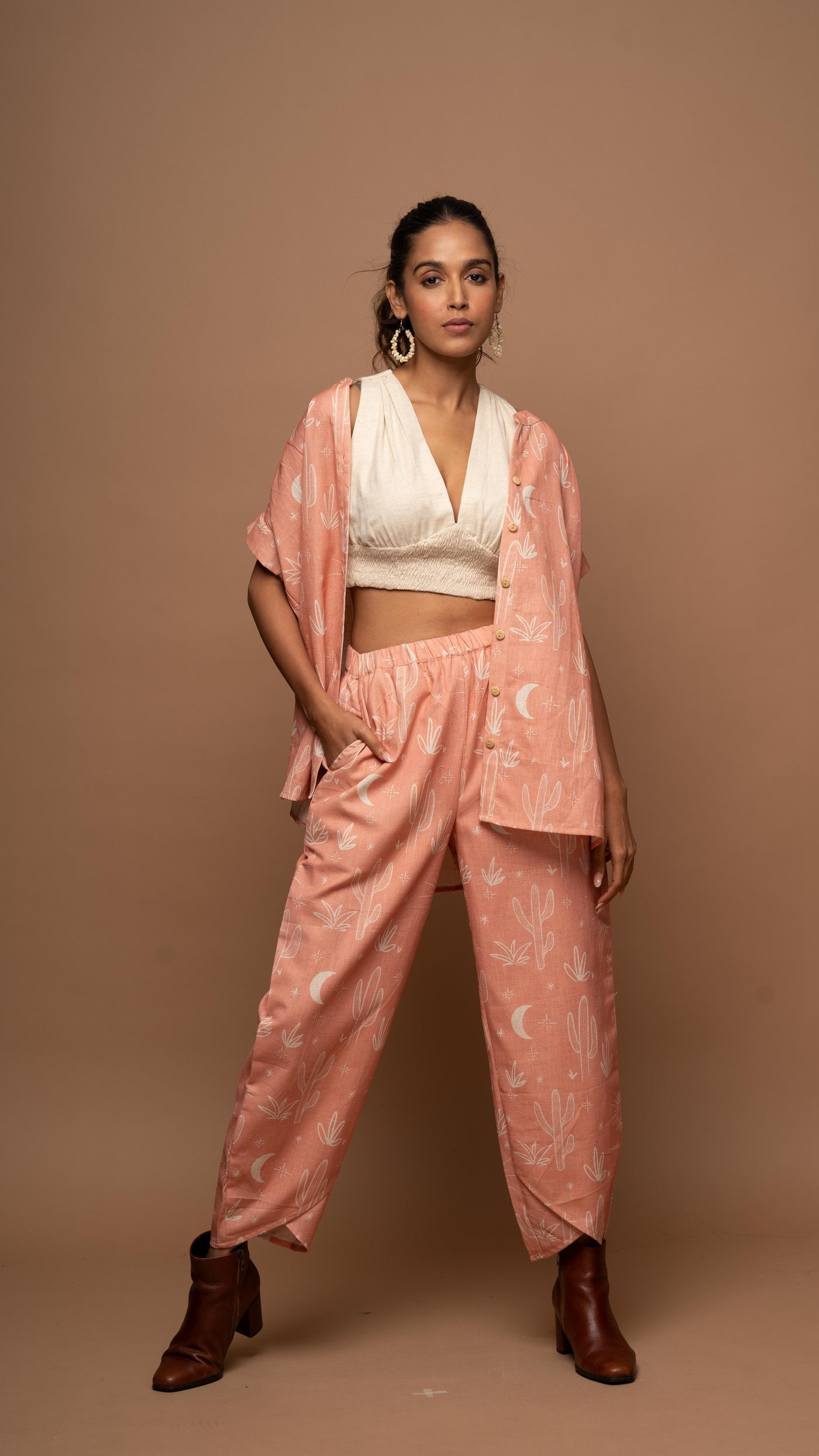 Peach Tranquil Co-ord Pants Set in Siesta in the desert Pattern