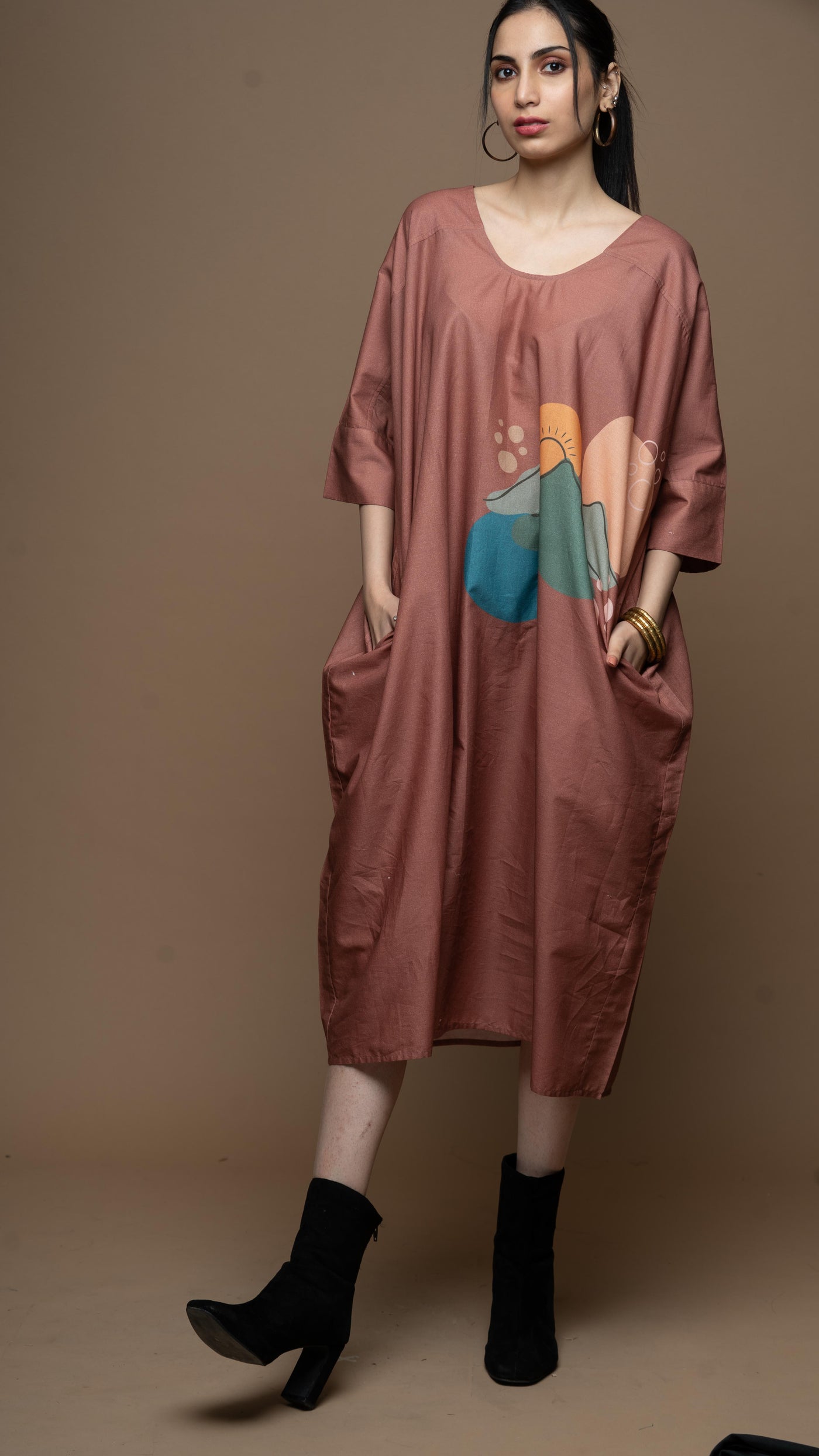 Calming Mocha Peak Panorama Shirt Dress