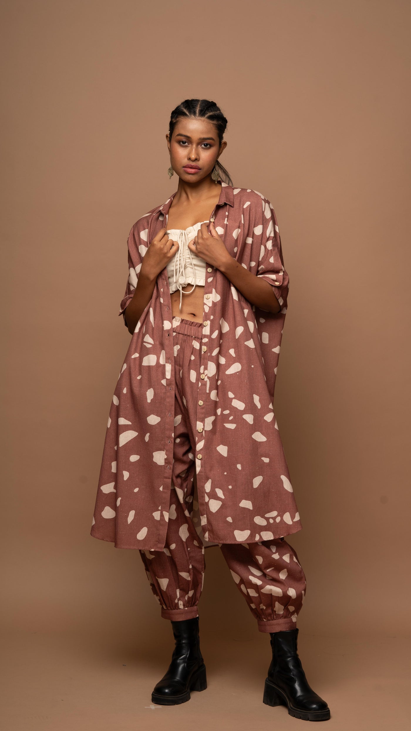 Marsala Ethereal Co-ord Pants Set in Shattered Mirror Pattern