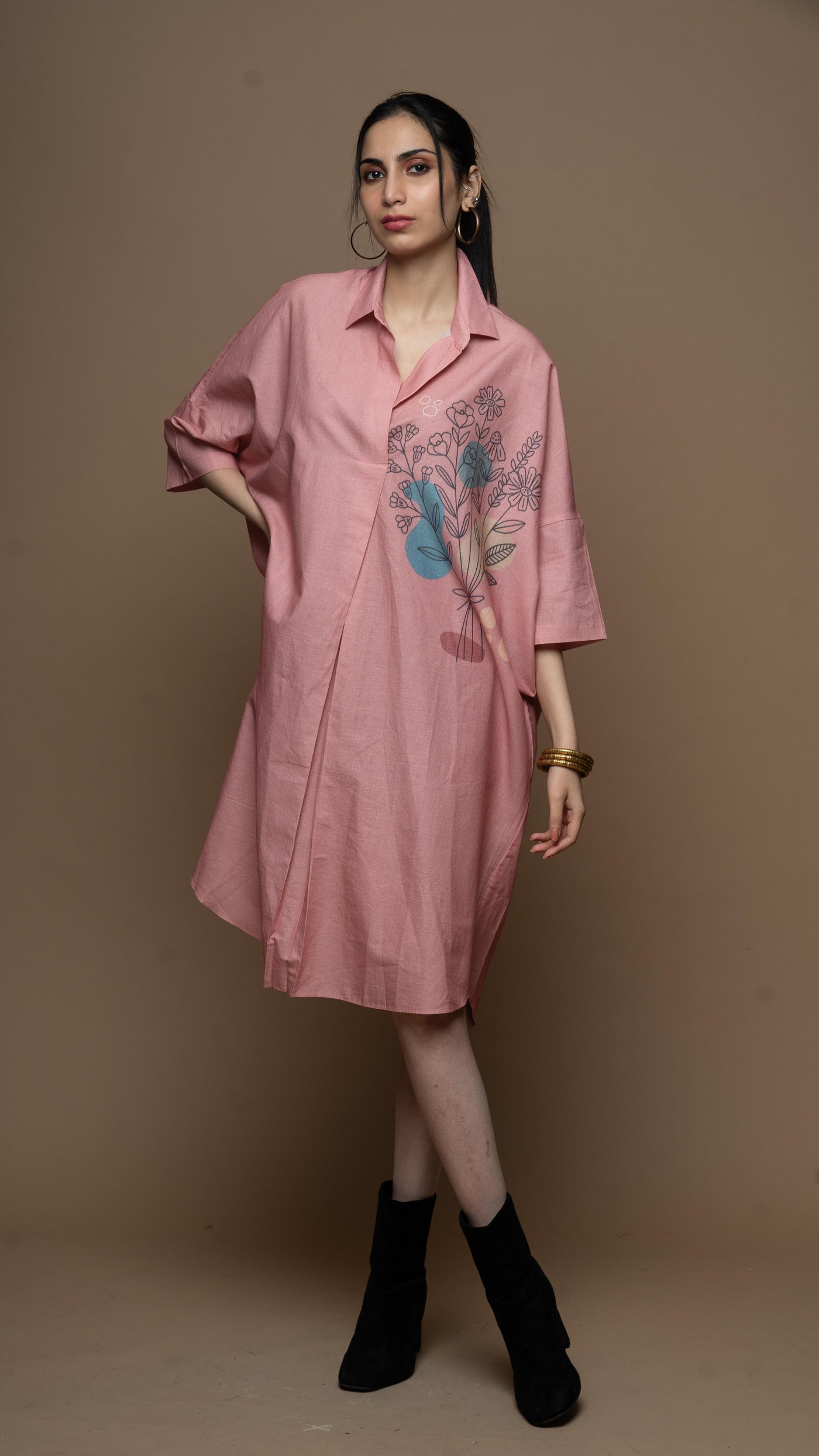 Dusty Rose Floral Whispers Shirt Dress