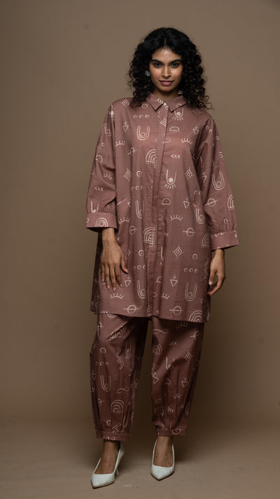 Muted Mauve Eira Co-ord Kurta Set in As boho as it gets Pattern