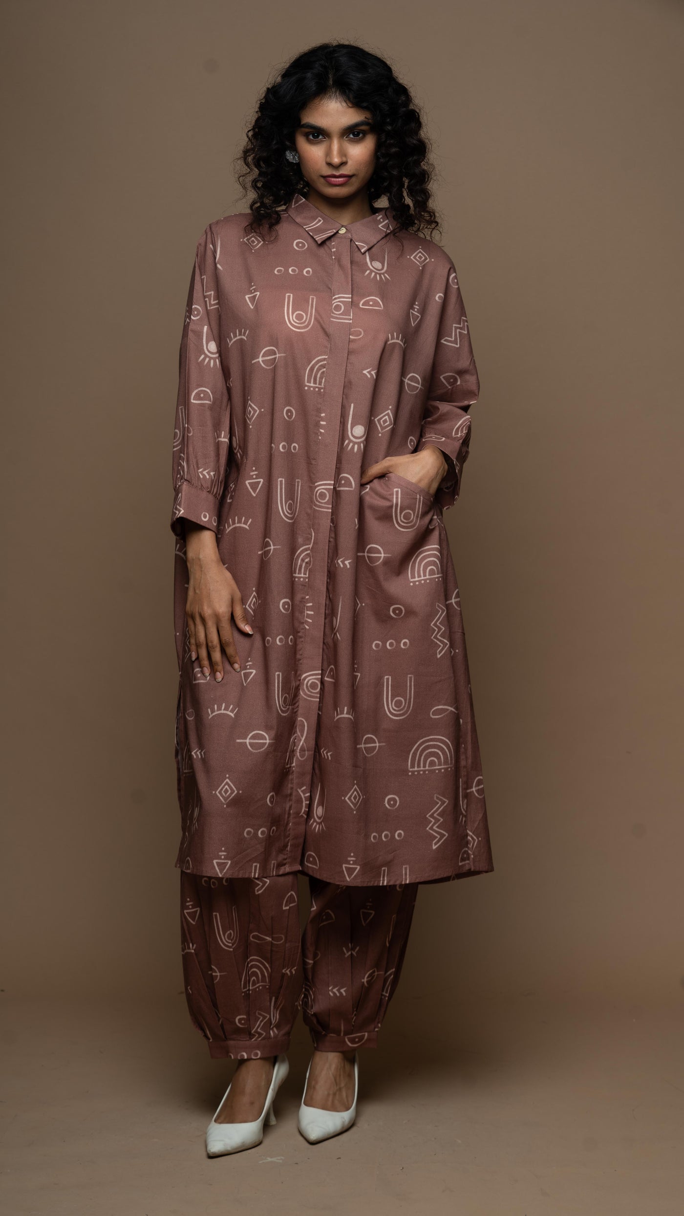 Muted Mauve Eira Co-ord Kurta Set in As boho as it gets Pattern