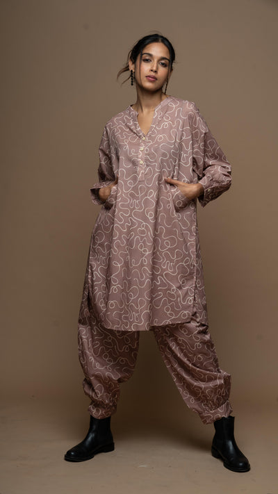 Pale Mauve Inaaya Co-ord Kurta Set in Music from the room Pattern