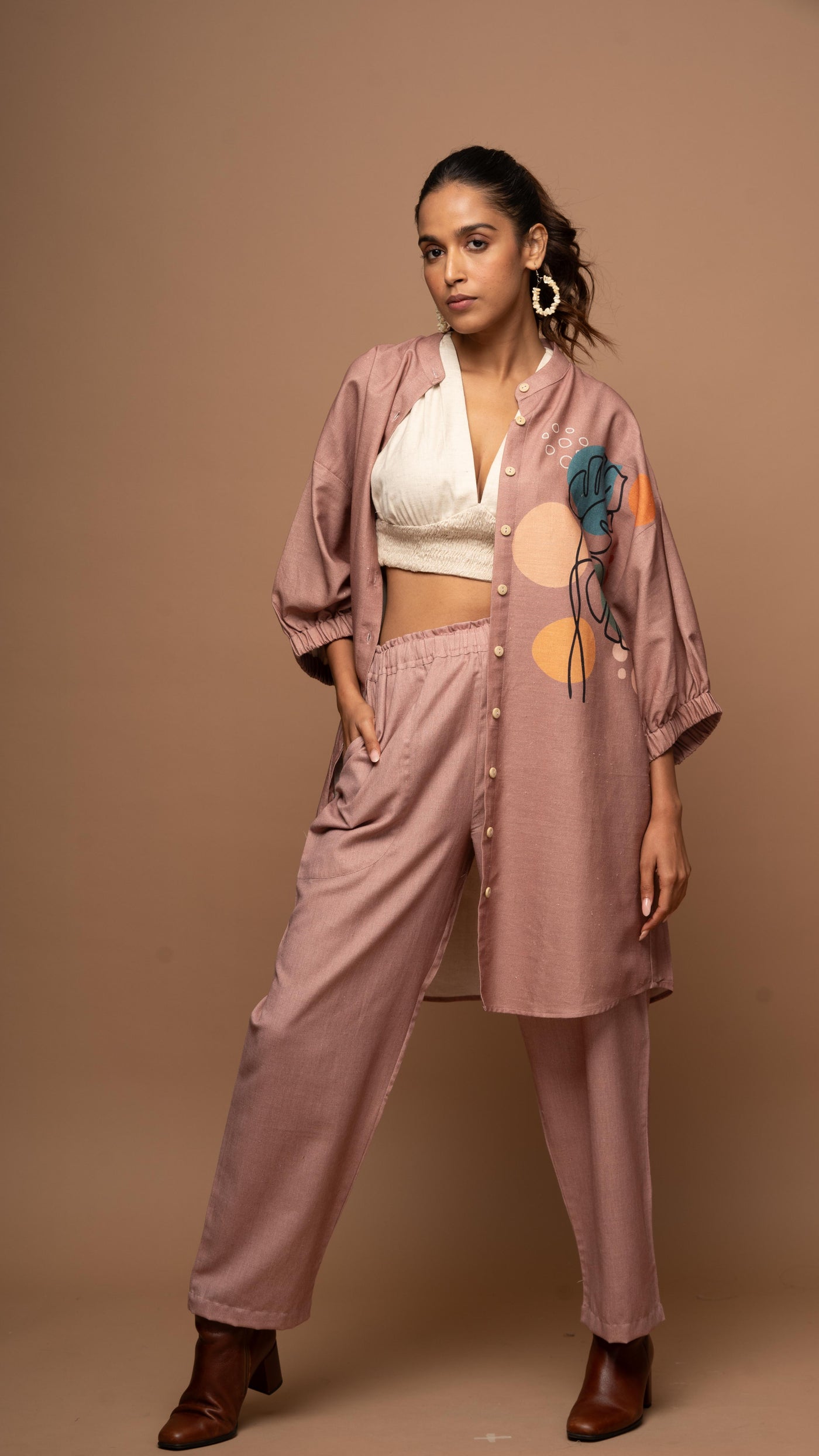 Pale Mauve Leafy Loft: Co-ord Pants Set