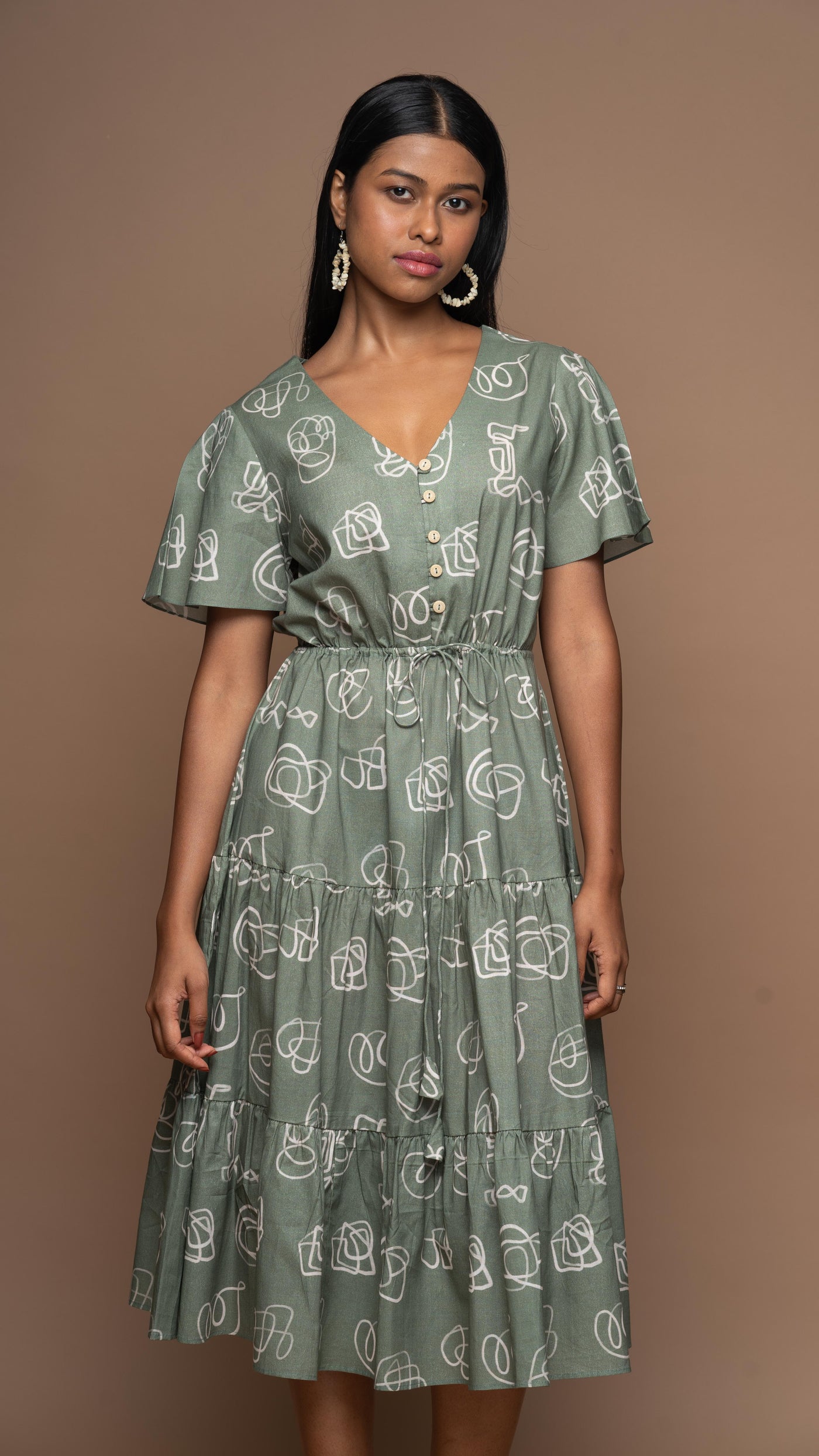 Simple Cinch Midi Dress in And I Dream More Pattern