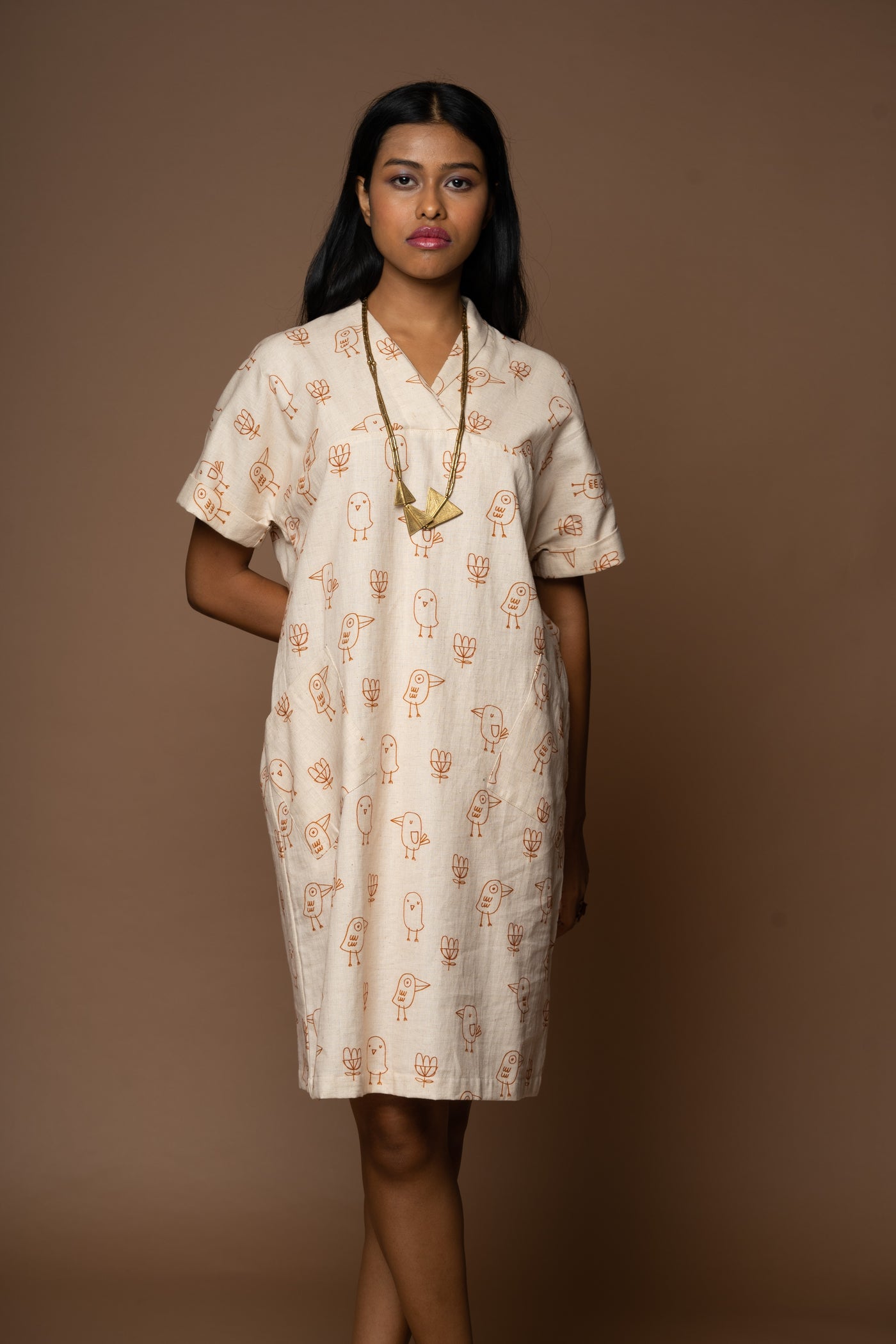 Urban Collar Shift Dress in Good Morning Pattern