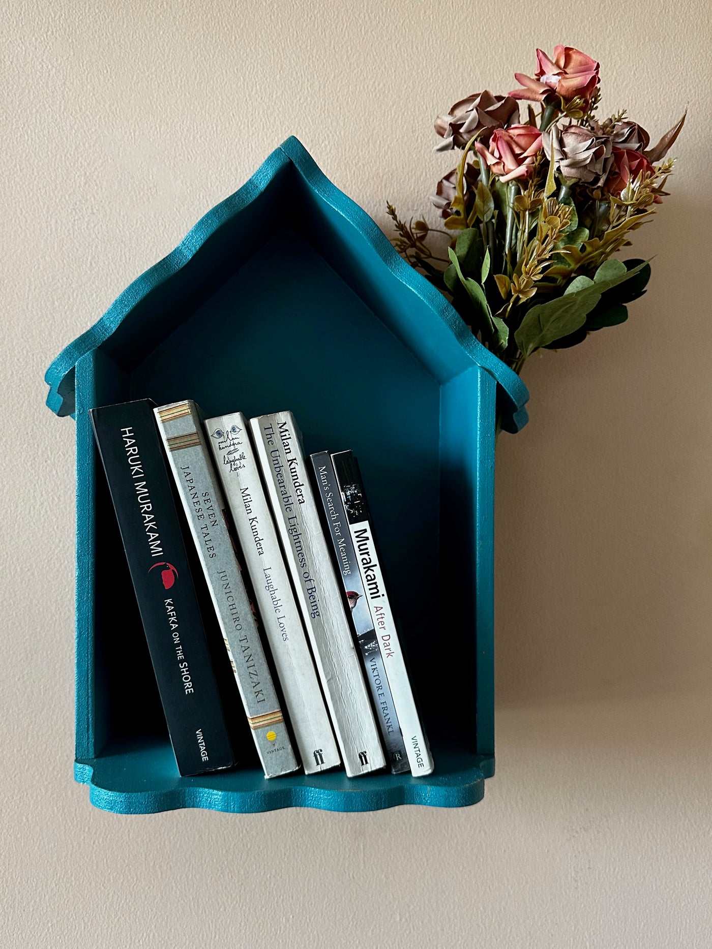 Teal Blue Cottage Cubby Wall Shelf