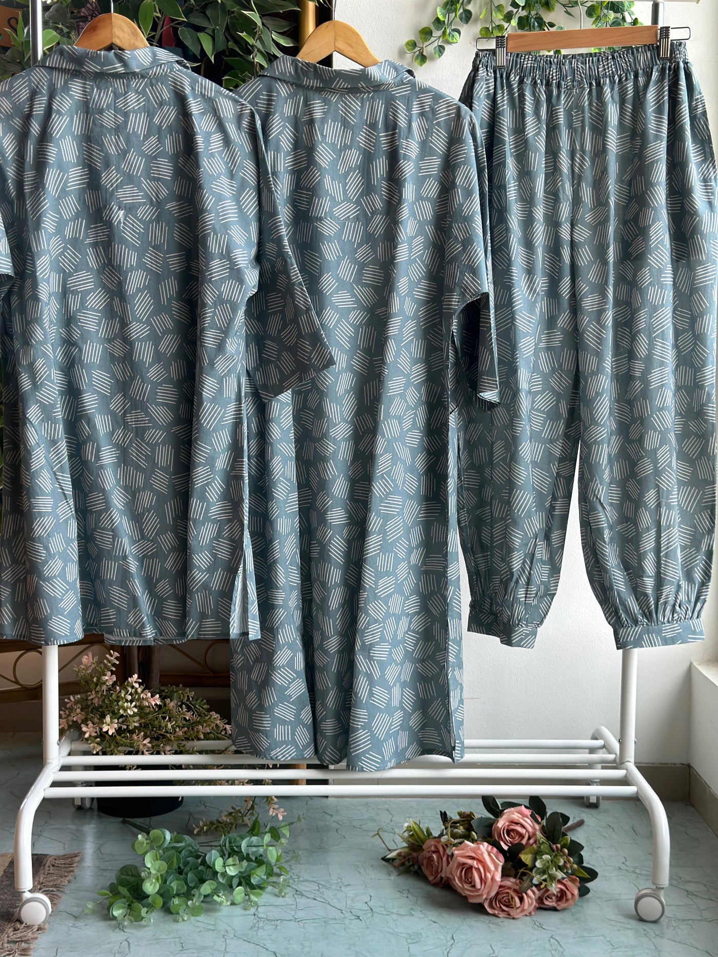 Muted Blue Lina Co-ord Kurta Set in We Grow Pattern