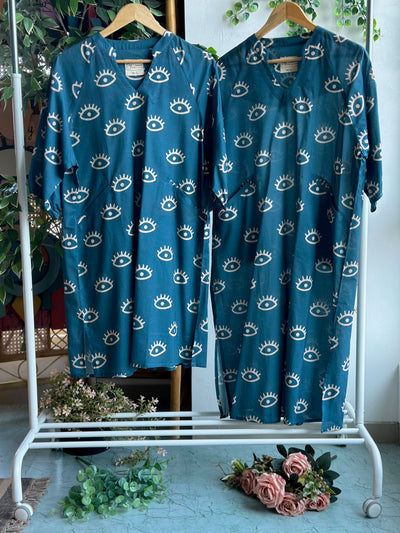 Muted Blue Saara Co-ord Kurta Set in See the Sea Pattern