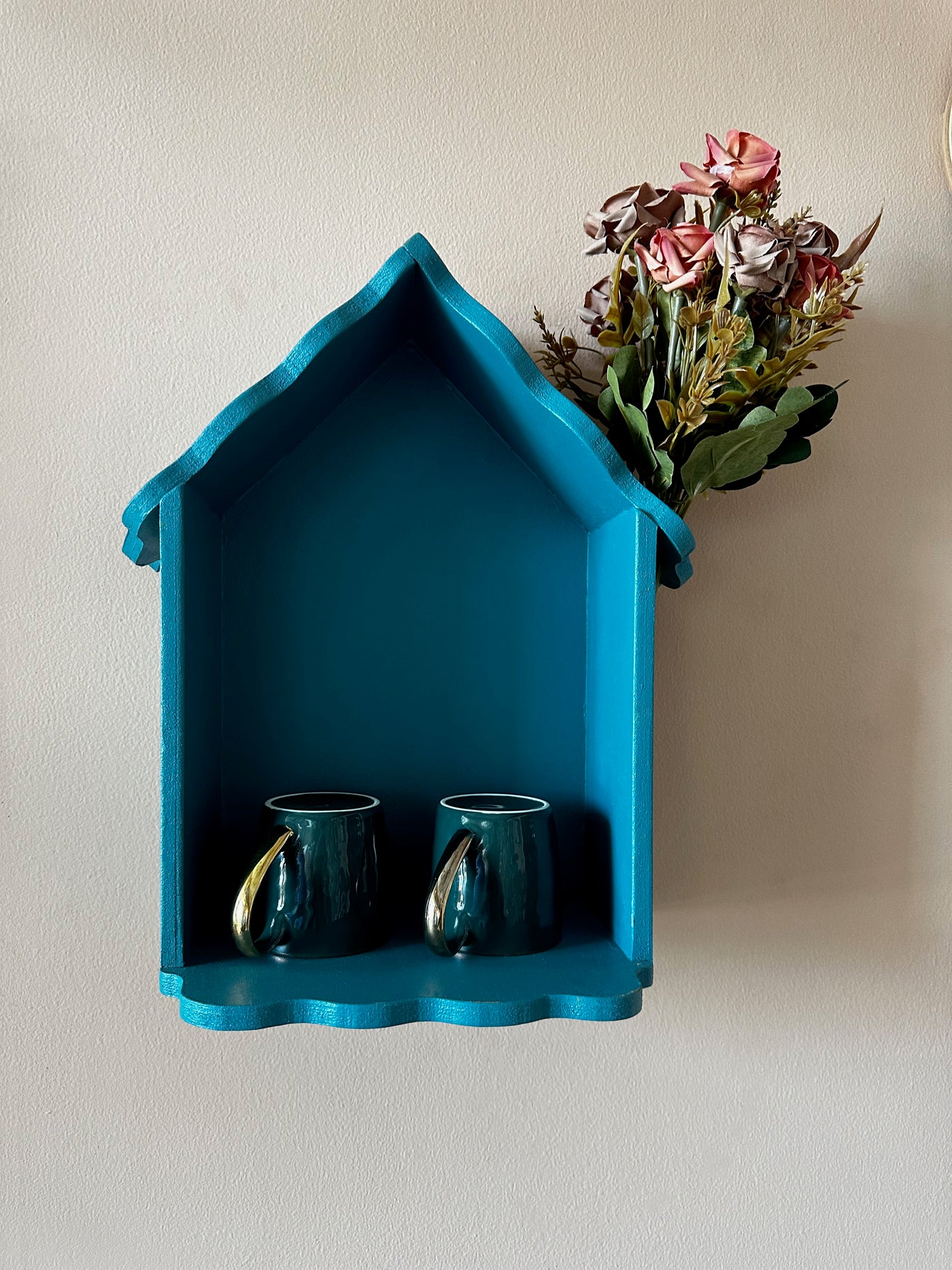 Teal Blue Cottage Cubby Wall Shelf