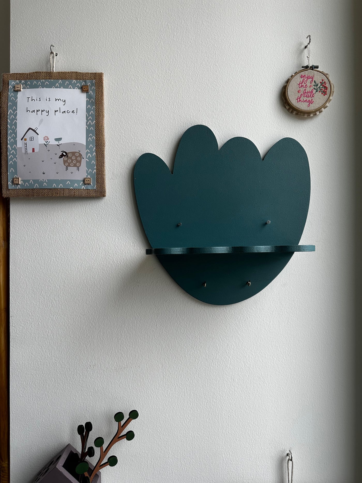 Teal Floral Fantasy Wall Shelf