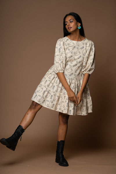 Hushed Murmur Short Boho Dress in Growing Thoughts Pattern